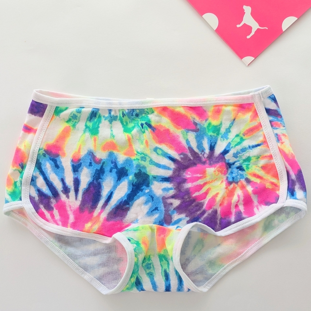 VS PINK Victoria's Secret Rainbow Tie Dye Boyshorts Panties Medium New Nwt Neon